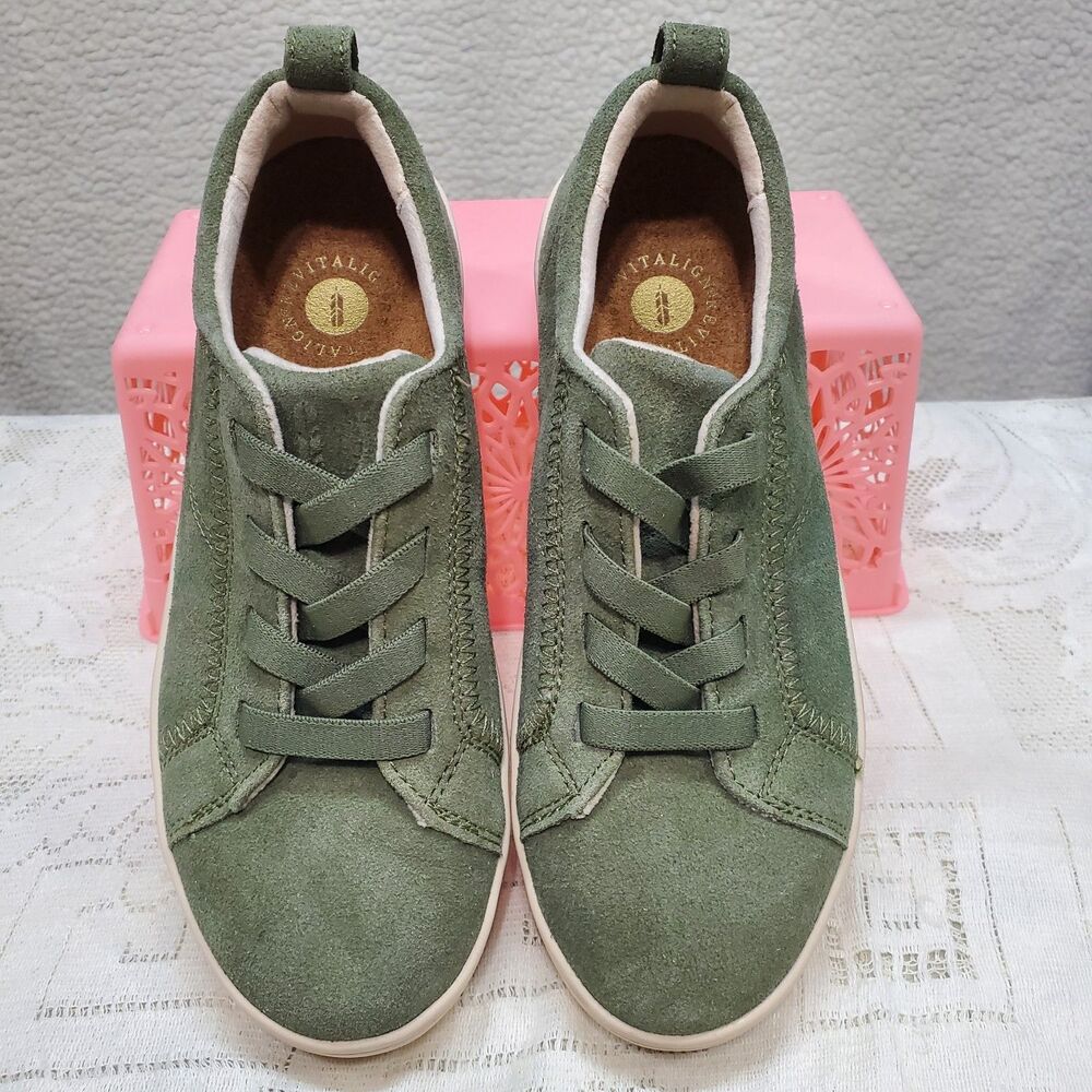 Revitalign Orthotic Sneakers Womens 7B Misty Olive Green Suede Casual Tennis NEW